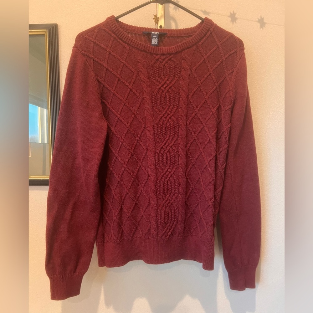 Chaps Cable Knit Crewneck Sweater - Deep Wine